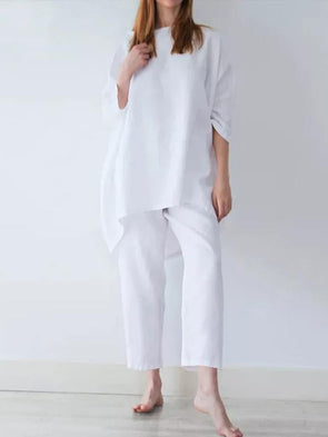 Women's Loose Fashion Casual Solid Color Cotton Linen Two Sets