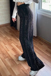 Women's Fashion Casual Solid Color Striped Hot Diamond Wide Leg Pants