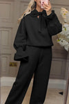 Women's casual V-neck bow bell sleeve sweatshirt & casual pocket trousers