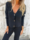 V-neck Single-breasted Knitted Top and Trousers Two-piece Suit