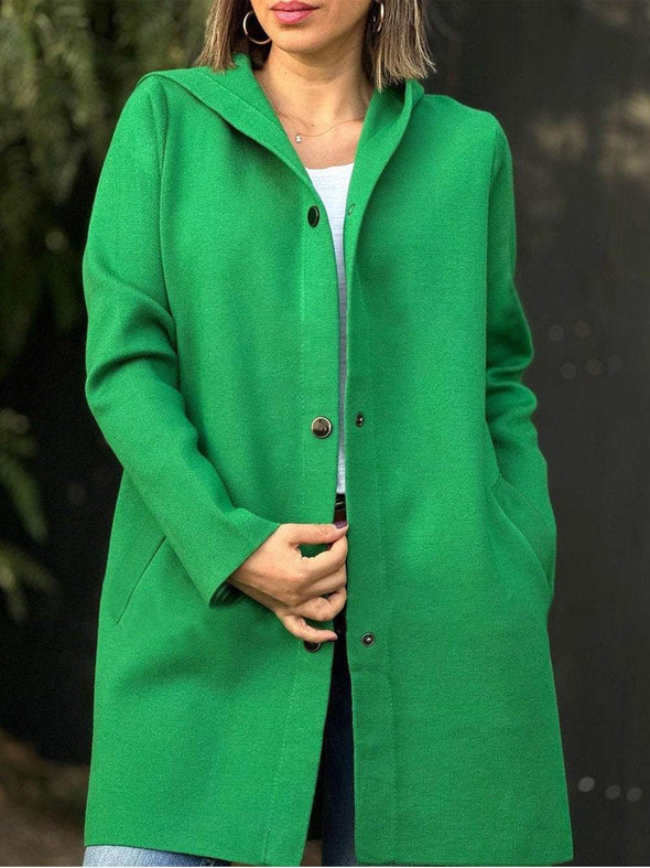 Women's Solid Color Woolen Fabric Hooded Cape Jacket