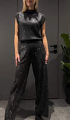 Women's Casual Round Neck Cap Sleeve Shiny Two-piece Suit