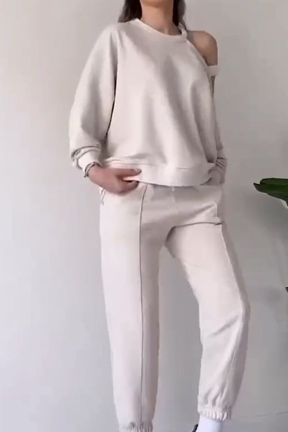 Women's Casual Off-shoulder Sweatpants Suit