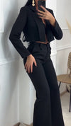 Women's Lapel Short Top + Trousers Suit