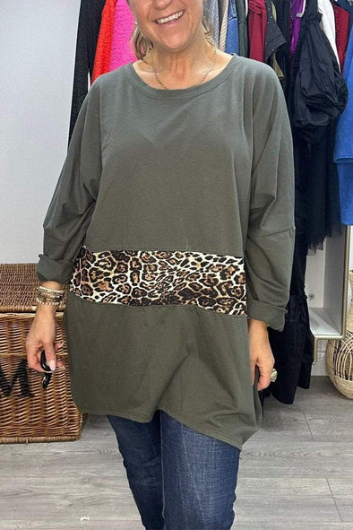 Women's Casual Round Neck Leopard Printed Long Sleeve Top