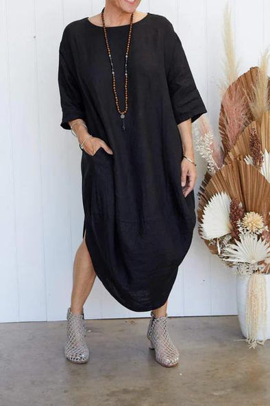 Casual Round Neck Solid Color Loose Dress