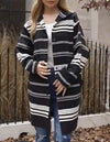 Women's Knitted Hooded Long-sleeved Striped Coat