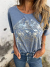 Women's Crew Neck Short-sleeved Silver-printed Casual T-shirt