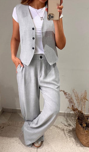 Women's Casual Sleeveless Vest + Pants Two-piece Set