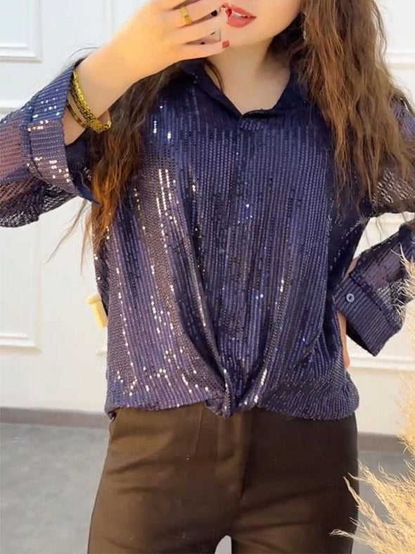 Women's Solid Color Sequined Shirt