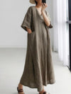 Loose plus size shirt dress cotton and linen fashion long over the knee skirt