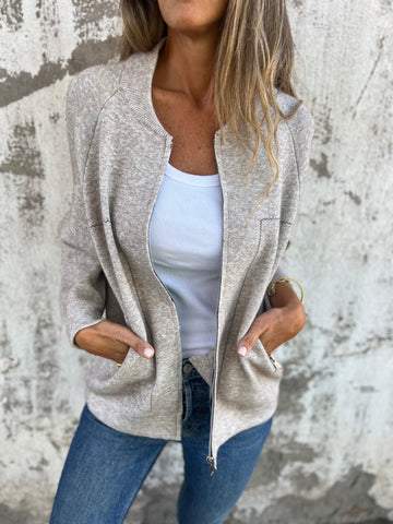 Casual Round Neck Zipper Thin Jacket