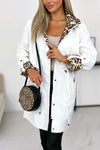 Women's casual leopard print patchwork hooded mid-length windbreaker