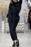 Women's Casual Velvet Rhinestone Letter Embroidery Hooded Two-piece Suit