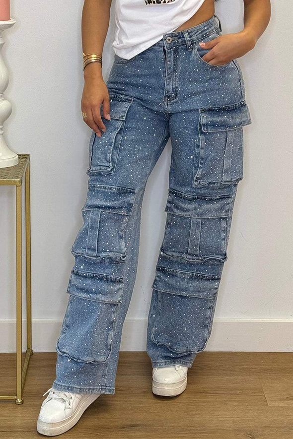 Women's Multi-pocket Rhinestone Casual Jeans