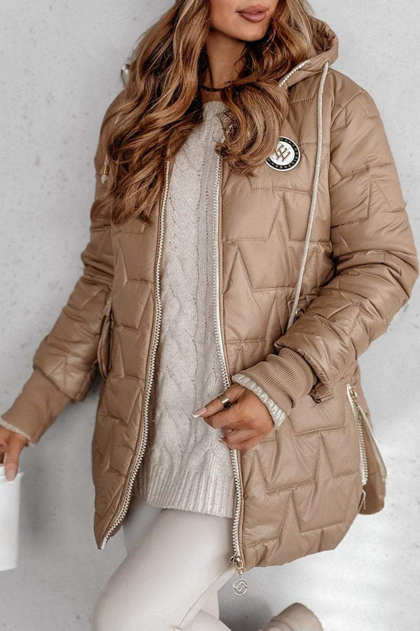 Women's Hooded Side Zipper Slit Fashion Casual Cotton Jacket