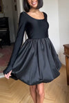 Women's Elegant Backless Long Sleeve Puffy Dress