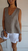 Cotton and Linen Vest with Back Strap Design