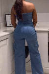 Women's Sexy Off-the-shoulder Denim Jumpsuit