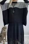 Women's casual striped patchwork bat sleeve sweater skirt suit