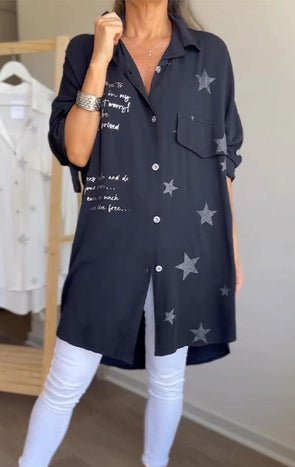 Lapel Single-breasted Star Letter Printed Shirt