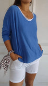 Cotton and Linen Long-sleeved T-shirt with White Inner Two-piece Set