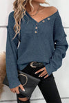 Women's Casual V-neck Solid Color Knitted Top