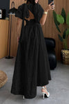 Women's Elegant Embroidery Decorated Backless Tie-Strap Puff Sleeve Dress