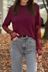 Women's Casual See-through Lace Sleeves T-shirt Top