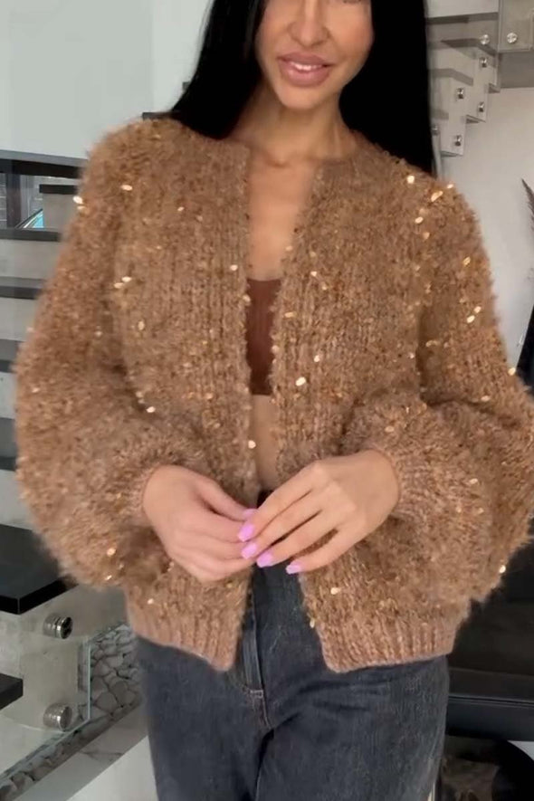 Women's Casual Loose Sequined Sweater Cardigan