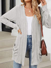 Women's Casual Solid Color Pit Long Sleeve Pocket Cardigan