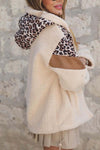 Women's casual patchwork leopard print hooded sherpa short coat