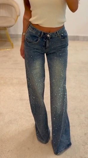 Women's Rhinestone Casual Slim Fit Flared Jeans