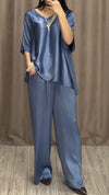 V-neck Short-sleeved Satin Two-piece Suit