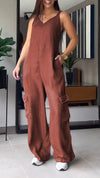 Thin Denim Cargo Pocket V-neck Jumpsuit