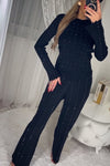 Women's Fashion Diamond Decorated Wool Top and Pants Two-Piece Set