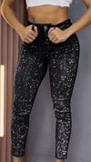 Women's Single-sided Elastic Rhinestone Slim Fit Casual Jeans