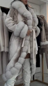 Women's Furry Long Coat with Large Lapel and Ties