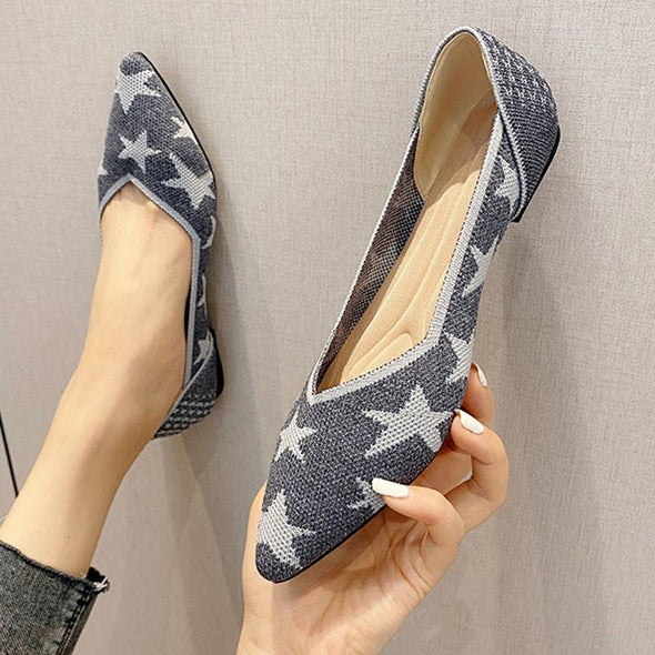 Cracked Star Pattern Flying Weave Shallow Flat Shoes