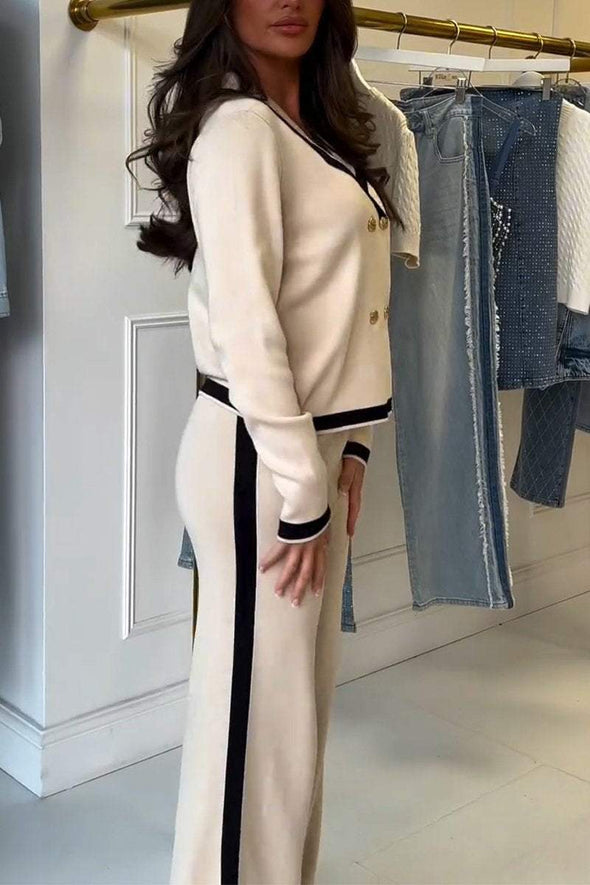 Women's Casual Lapel Contrast Color Two-piece Suit