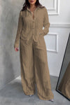 Women's casual cotton and linen textured fabric shirt and pants two-piece set