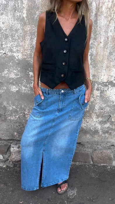 Denim Slit Long Skirt