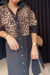 Women's casual leopard patchwork shirt dress