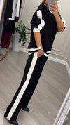 Women's Round Neck Color Matching Hot Diamond Casual Suit