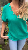 Knitted Cotton and Linen V-neck Top