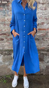 Solid Color Long Lapel Shirt Dress