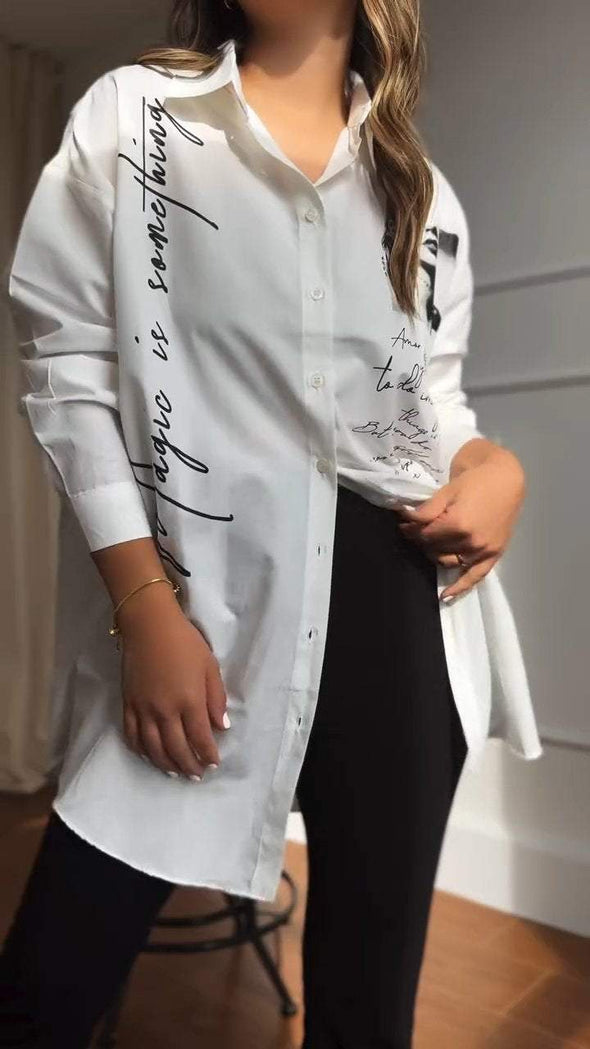 Women's Casual Lapel Single-breasted Letter-printed Shirt