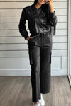 Women's Fashion Metallic Coated Top and Pants Two-Piece Set