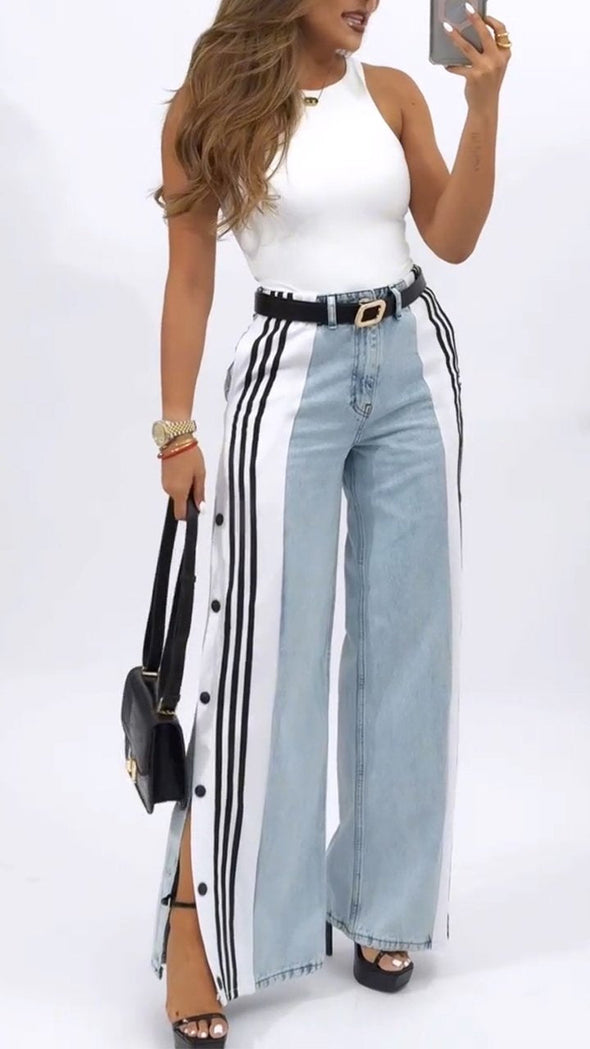 Women's Vest + Slit Button Trousers Casual Suit