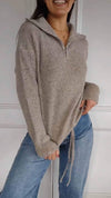 Women's Lapel Half Zip Long Sleeve Top